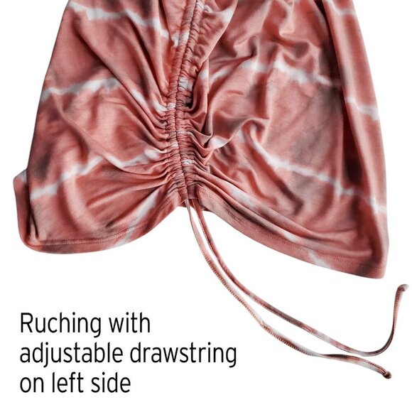 Soft Stretchy T-shirt Dress Ruched Side Midi BodyCon Peach Tie Dye Long Sleeve S - Picture 6 of 16